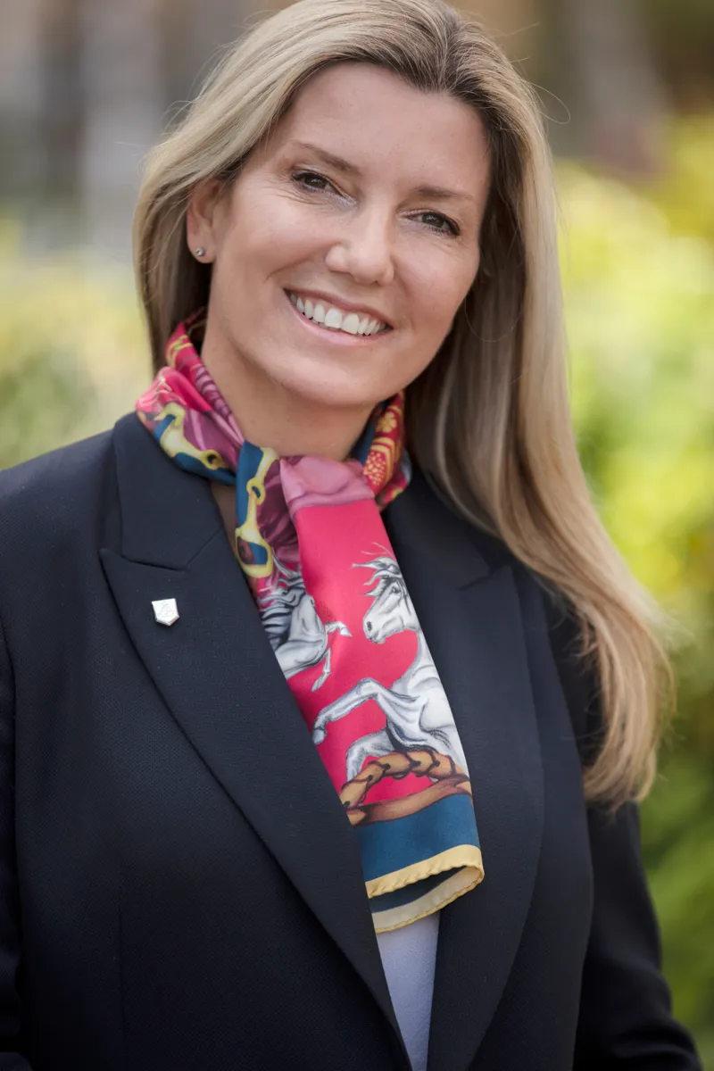 Clare Haggas Hold Your Horses Narrow Silk Scarf Navy and Red-1